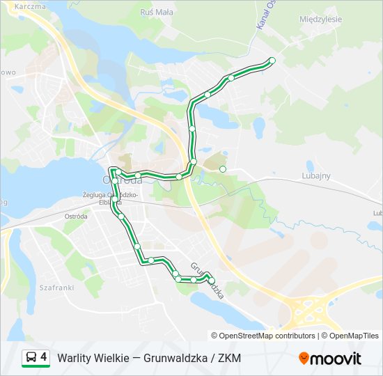 Mapa linii autobus 4