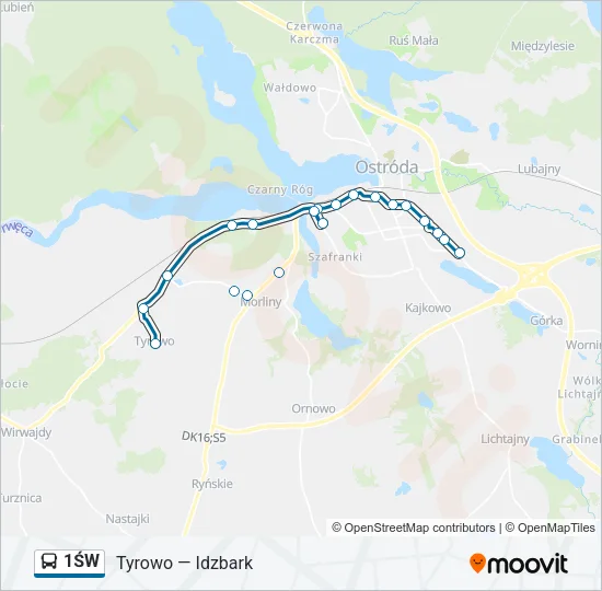 Автобус 1ŚW: карта маршрута