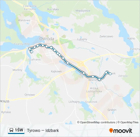 Автобус 1ŚW: карта маршрута
