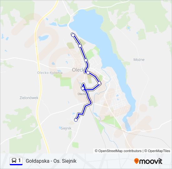 Mapa linii autobus 1