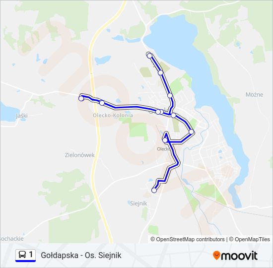 Mapa linii autobus 1