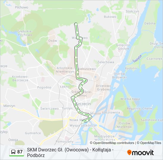 Mapa linii autobus 87