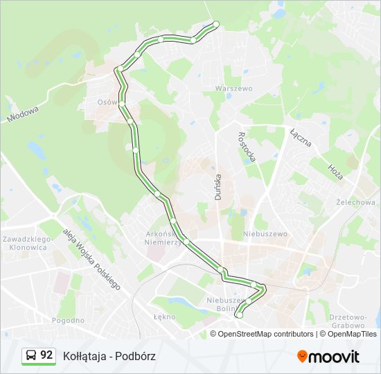 Mapa linii autobus 92