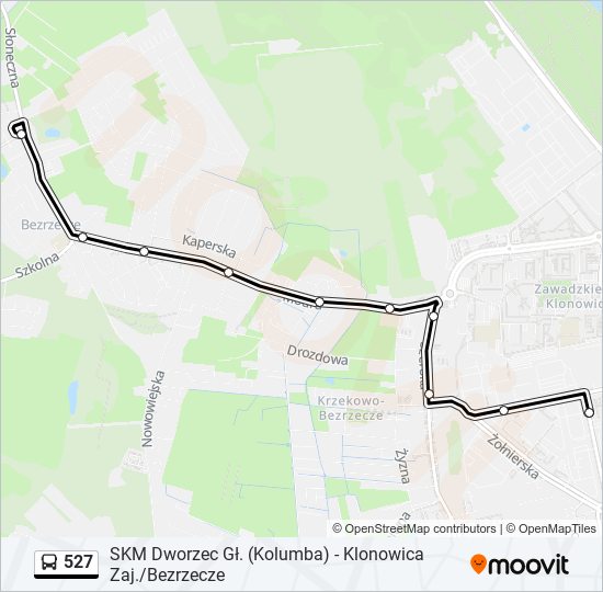 Mapa linii autobus 527