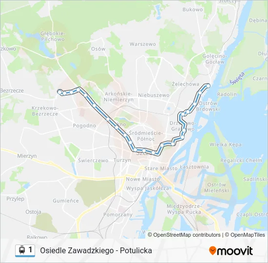 Трамвай 1: карта маршрута