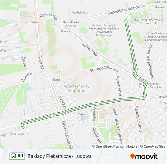 Mapa linii autobus 80