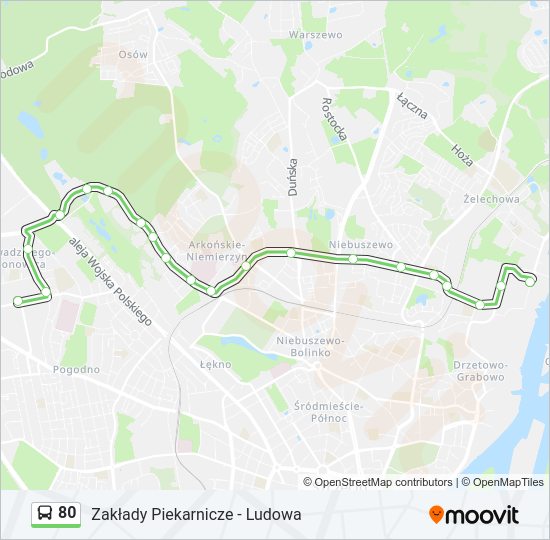 Mapa linii autobus 80