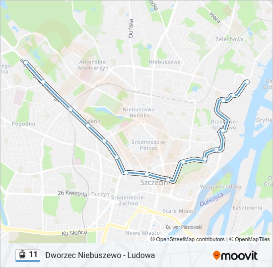 Mapa linii tramwaj 11