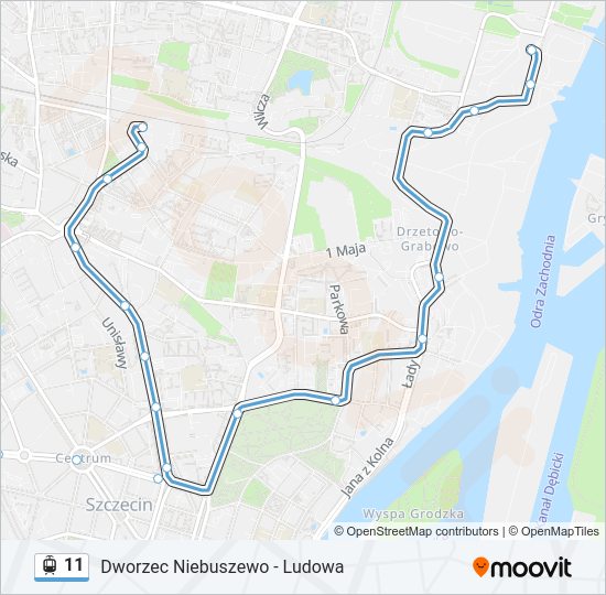 Mapa linii tramwaj 11