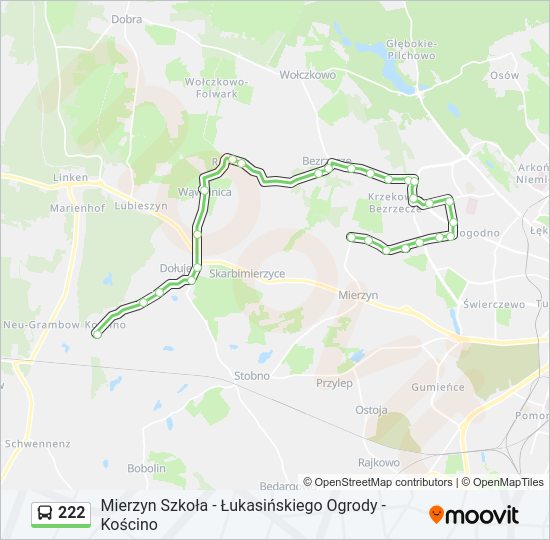 Mapa linii autobus 222