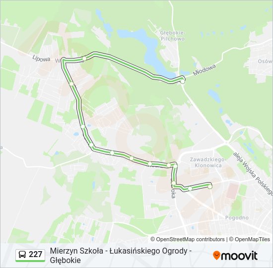 Mapa linii autobus 227