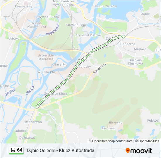 Mapa linii autobus 64