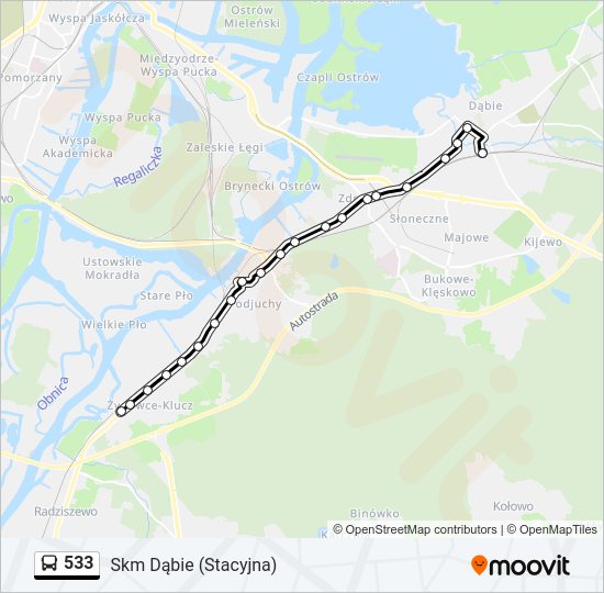 Mapa linii autobus 533