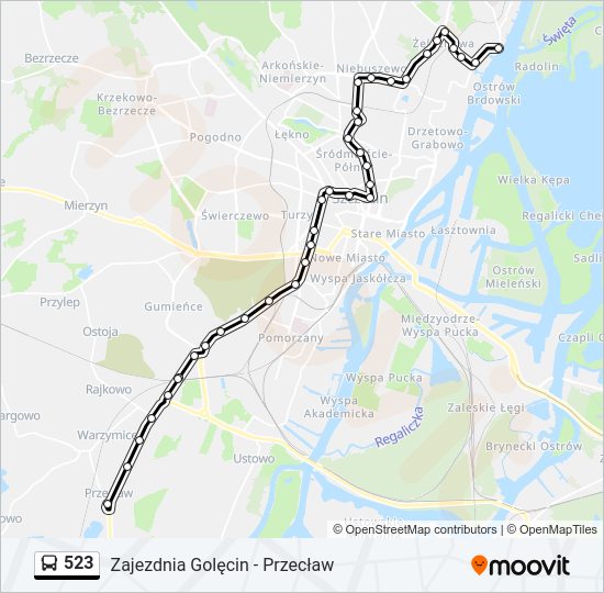 Mapa linii autobus 523