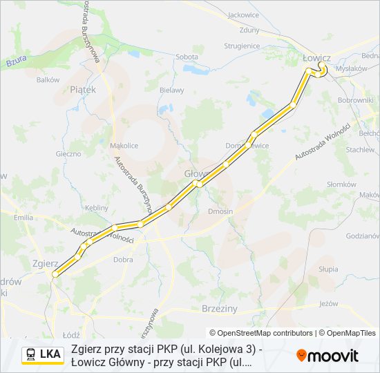 Mapa linii kolej LKA