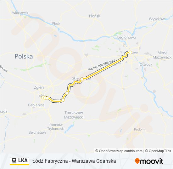 Mapa linii kolej LKA