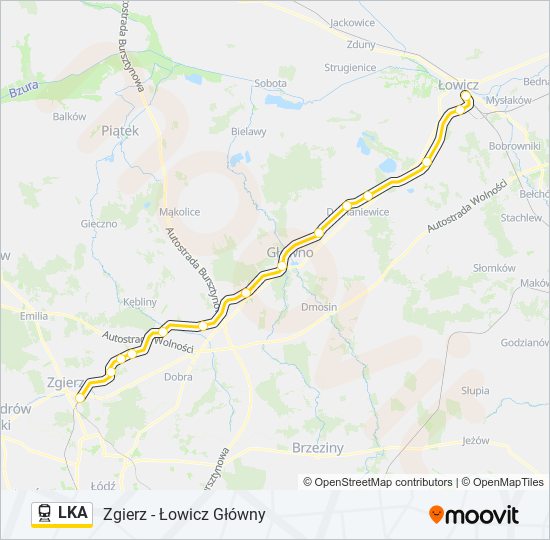 Mapa linii kolej LKA