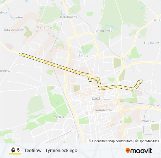 Mapa linii tramwaj 5