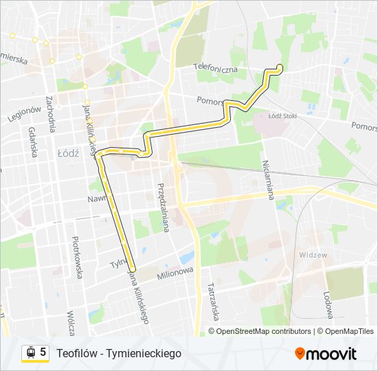 Mapa linii tramwaj 5