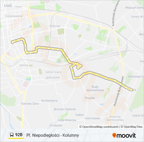 Mapa linii autobus 92B