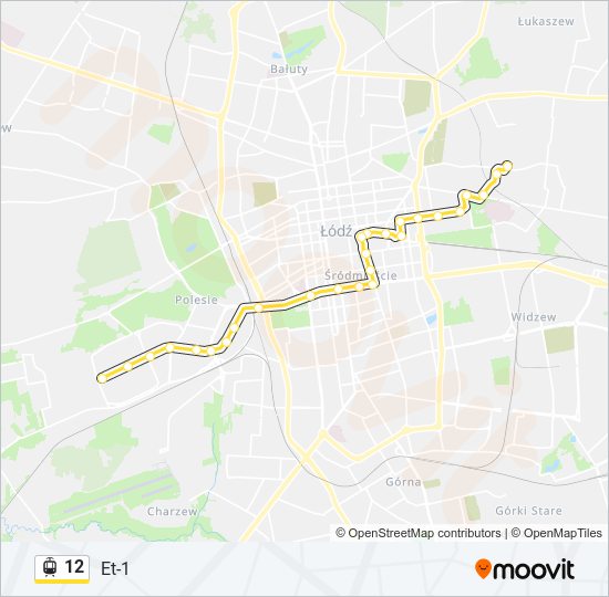 Mapa linii tramwaj 12