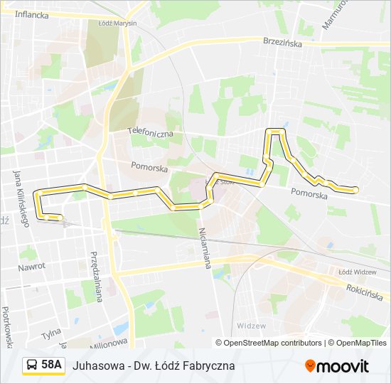 Mapa linii autobus 58A