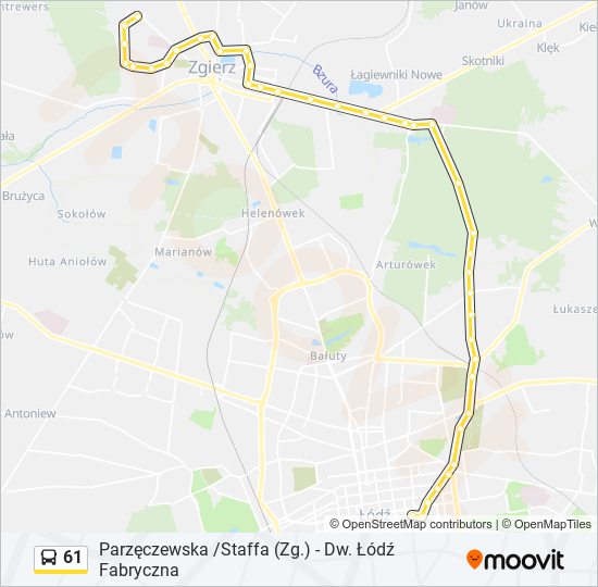 Mapa linii autobus 61