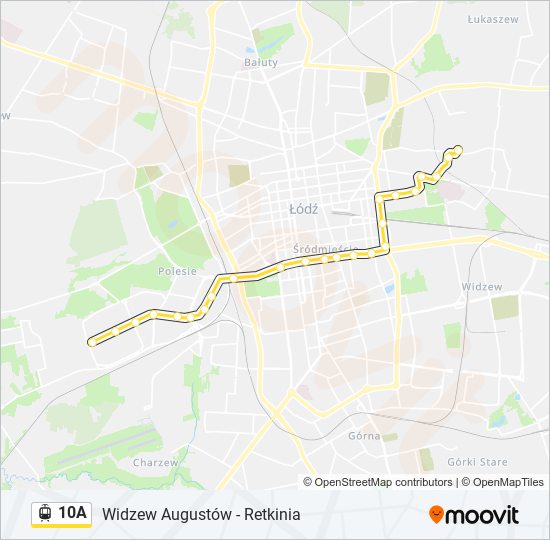 Mapa linii tramwaj 10A