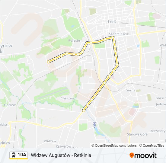 Mapa linii tramwaj 10A