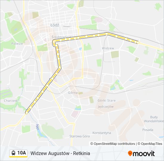 Mapa linii tramwaj 10A