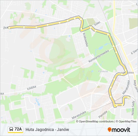 Mapa linii autobus 72A