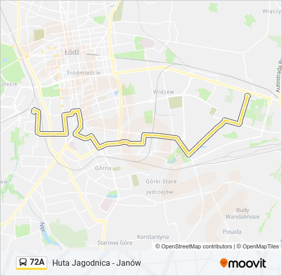 Mapa linii autobus 72A