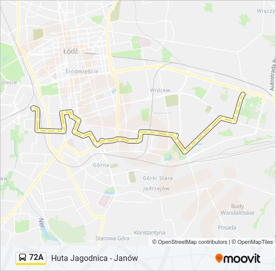 Mapa linii autobus 72A