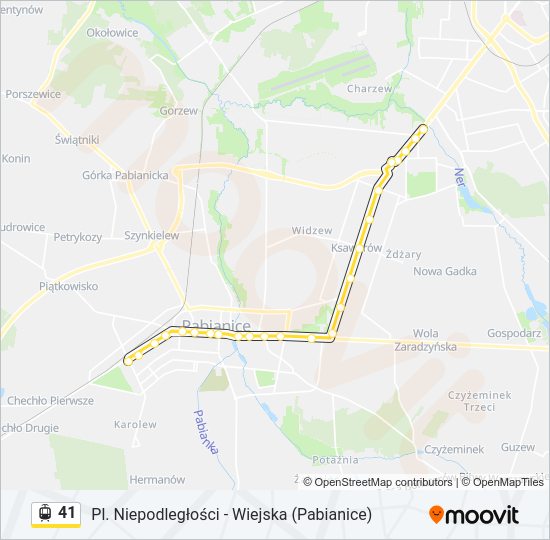 Mapa linii tramwaj 41