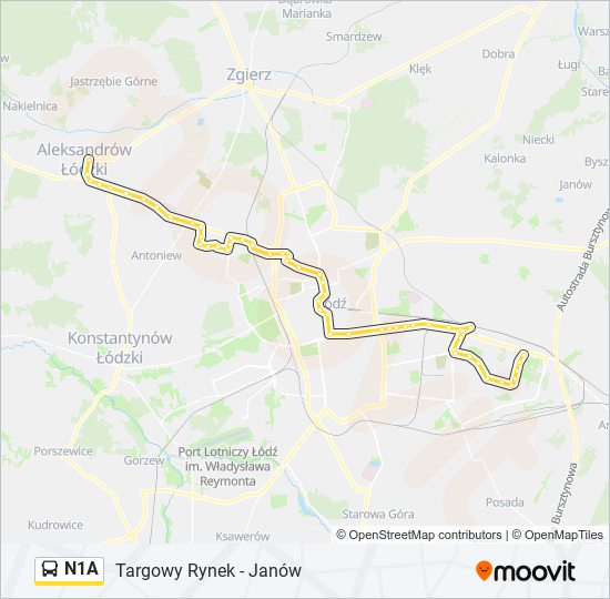 N1A bus Line Map