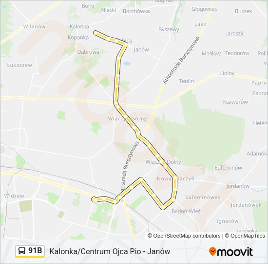 91B bus Line Map