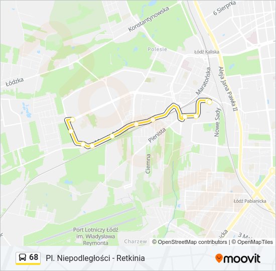 Mapa linii autobus 68