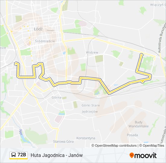 Mapa linii autobus 72B