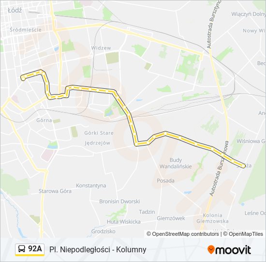 Mapa linii autobus 92A