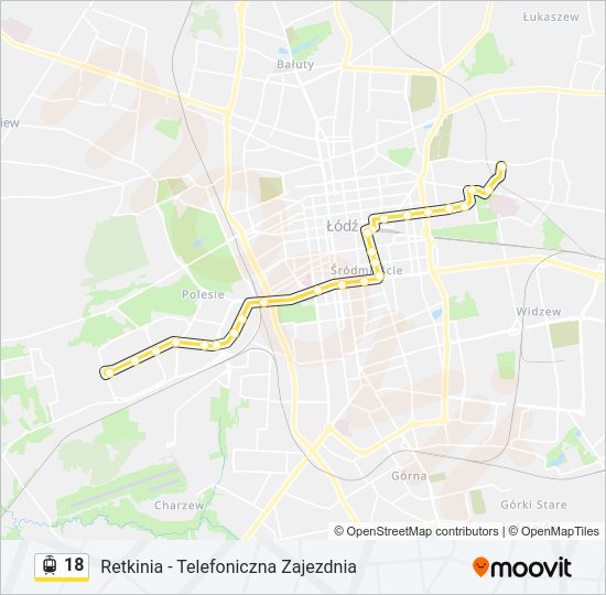 Mapa linii tramwaj 18