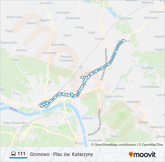 Mapa linii autobus 111