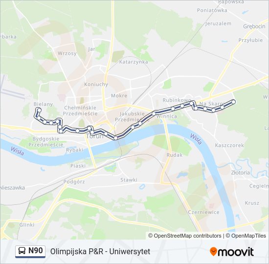 Автобус N90: карта маршрута