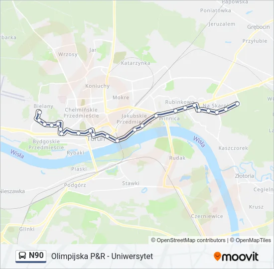 Автобус N90: карта маршрута