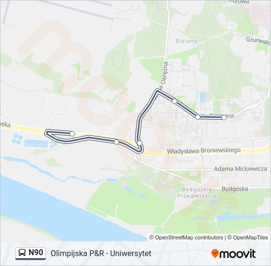 N90 bus Line Map