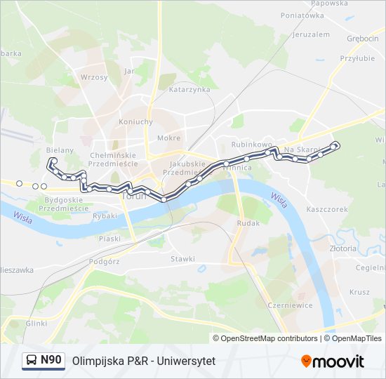 N90 bus Line Map