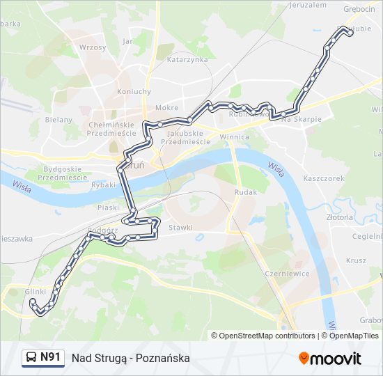 N91 bus Line Map