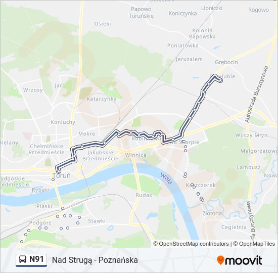 N91 bus Line Map