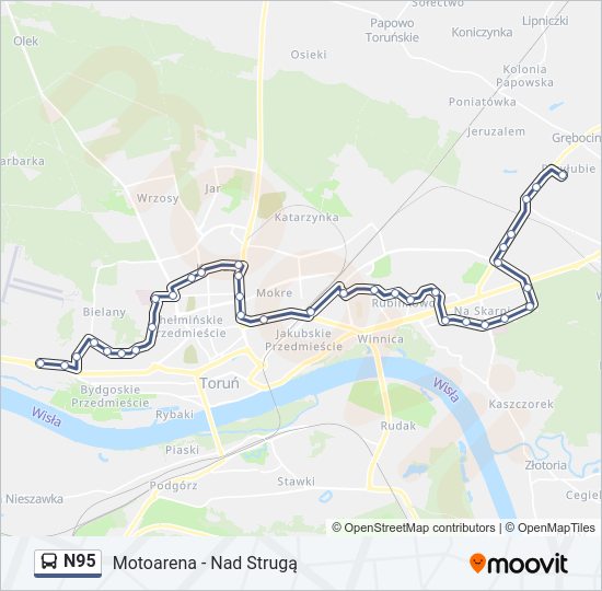 Mapa linii autobus N95