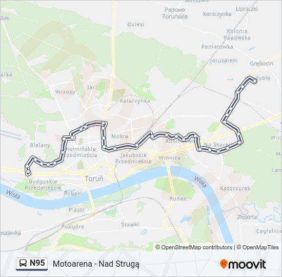 Mapa linii autobus N95