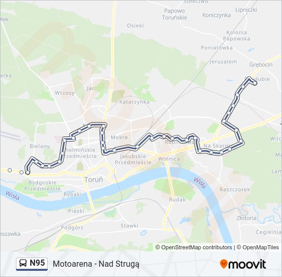 Mapa linii autobus N95